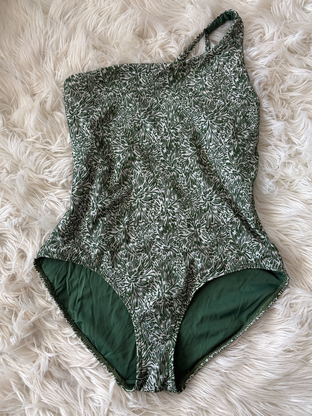One-Shoulder Green Floral Print One-Piece Swimsuit